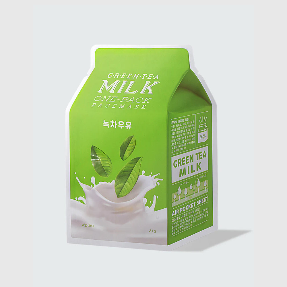 A'PIEU Green Tea Milk One-Pack asian authentic genuine original korean skincare montreal toronto calgary canada thekshop thekshop.ca natural organic vegan cruelty-free cosmetics kbeauty vancouver free shipping clean beauty routine skin makeup kpop stayz stan fandom photocard stray kids treasure ateez atiny