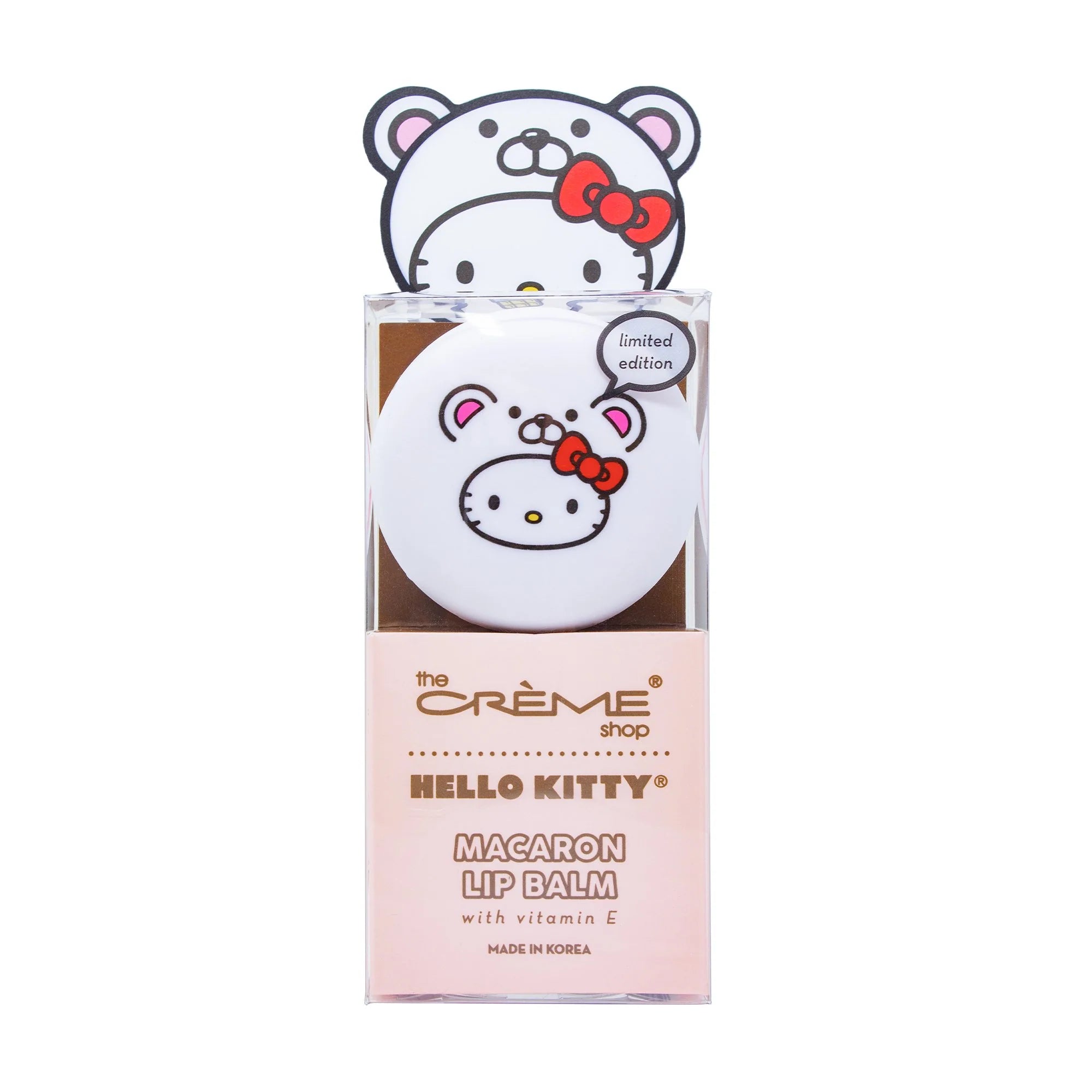 The Crème Shop x Hello Kitty - Teddy Bear White Chocolate Macaron Lip Balm asian authentic genuine original korean skincare montreal toronto calgary canada thekshop thekshop.ca natural organic vegan cruelty-free cosmetics kbeauty vancouver free shipping clean beauty routine skin makeup