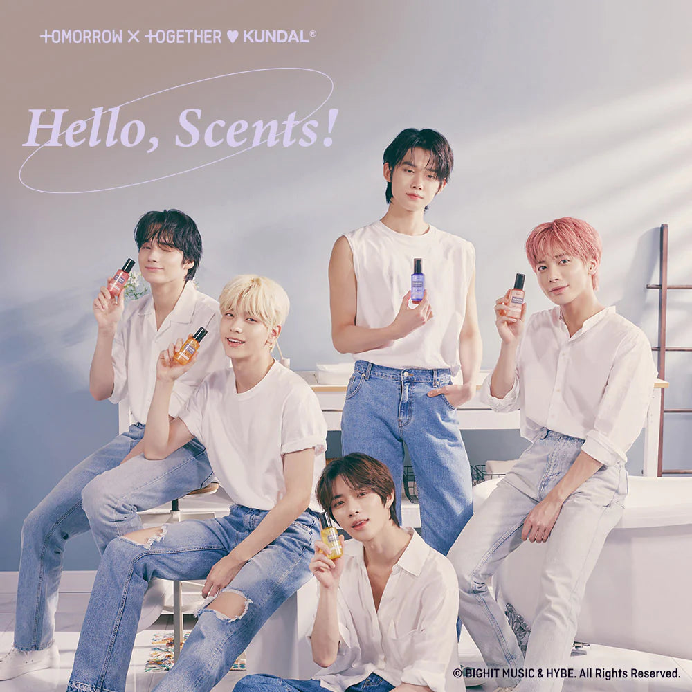 Kundal x TXT Hello Scents Hair Serum Special Edition asian authentic genuine original korean skincare montreal toronto calgary canada thekshop thekshop.ca natural organic vegan cruelty-free cosmetics kbeauty vancouver free shipping clean beauty routine skin makeup kpop tomorrow x together - Baby Powder (Soobin)  - White Musk (Yeonjun) - Ylang Ylang (Beomgyu) - Cherry Blossom (Taehyun) - Pink Grapefruit (Hueningkai)