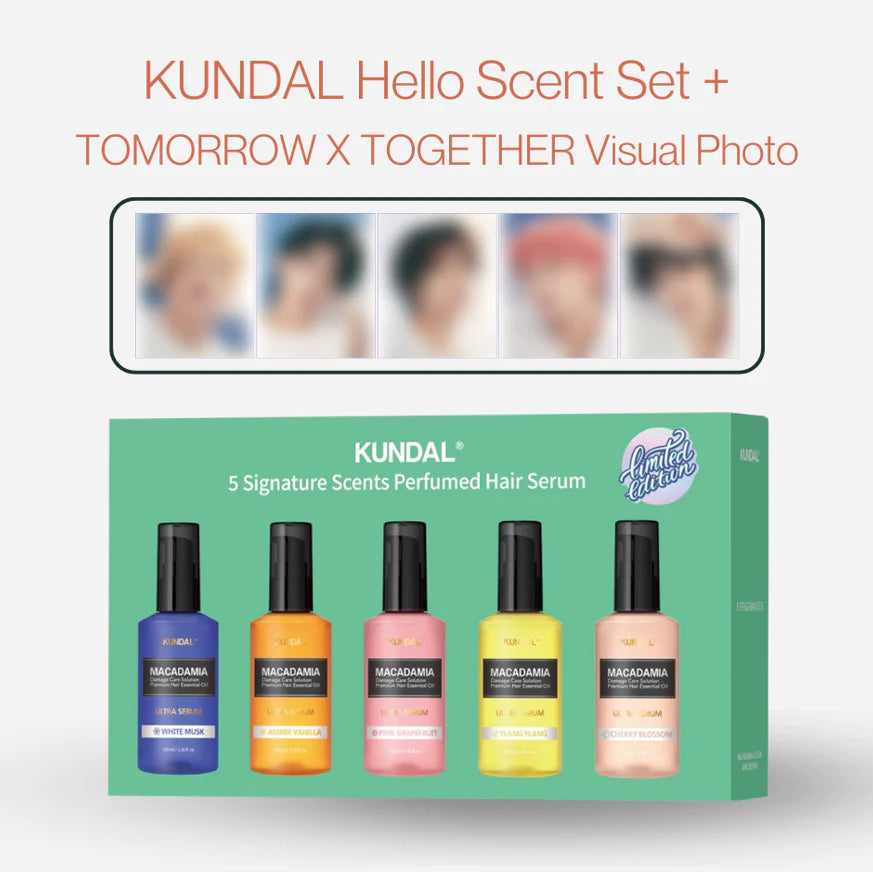Kundal x TXT Hello Scents Hair Serum Special Edition asian authentic genuine original korean skincare montreal toronto calgary canada thekshop thekshop.ca natural organic vegan cruelty-free cosmetics kbeauty vancouver free shipping clean beauty routine skin makeup kpop tomorrow x together - Baby Powder (Soobin)  - White Musk (Yeonjun) - Ylang Ylang (Beomgyu) - Cherry Blossom (Taehyun) - Pink Grapefruit (Hueningkai)