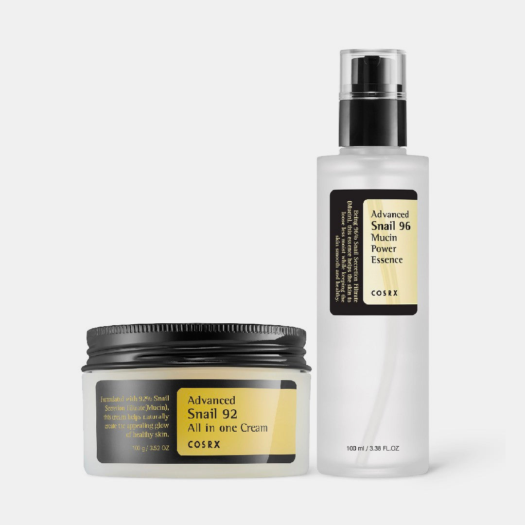 COSRX Snail DUO Set (Essence + Cream) asian authentic genuine original korean skincare montreal toronto calgary canada thekshop thekshop.ca natural organic vegan cruelty-free cosmetics kbeauty vancouver free shipping - COSRX - Advanced Snail 92 All In One Cream 100g - COSRX - Advanced Snail 96 Mucin Power Essence 100ml