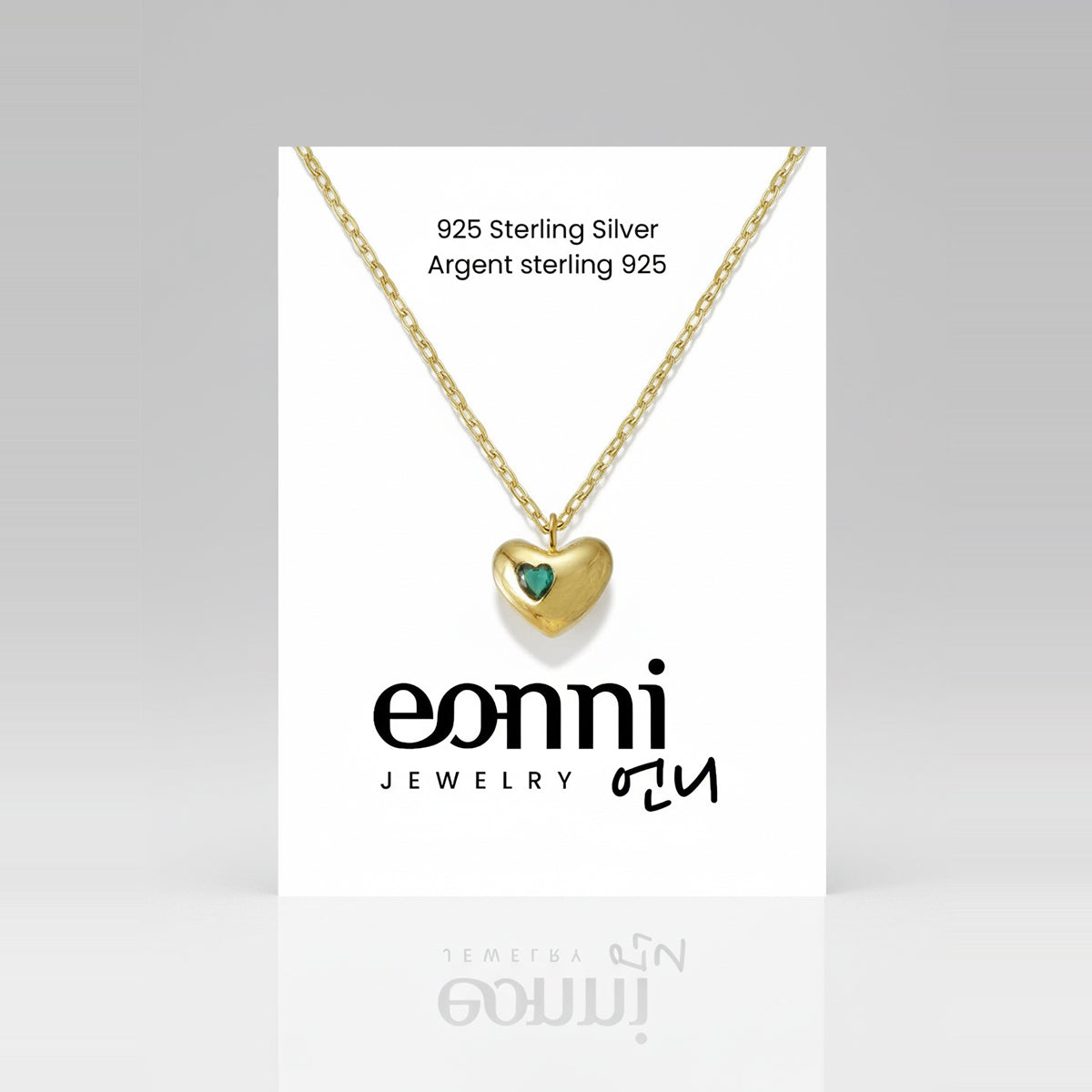 Korean fine jewelry 925 sterling Silver heart-shaped pendant necklace with green gemstone gold