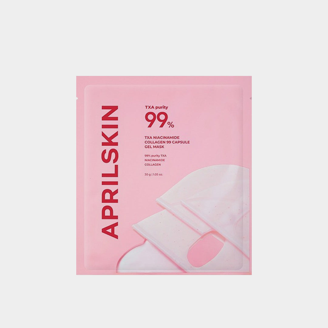 Pink Aprilskin gel mask packaging on a white background APRILSKIN TXA Niacinamide Collagen 99 Capsule Gel Mask asian authentic genuine original korean skincare montreal toronto calgary canada thekshop thekshop.ca natural organic vegan cruelty-free cosmetics kbeauty vancouver free shipping clean beauty routine skin makeup kpop stayz stan fandom photocard stray kids treasure ateez atiny dix30 brossard ddo royal mount st-bruno new store