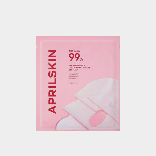 Pink Aprilskin gel mask packaging on a white background APRILSKIN TXA Niacinamide Collagen 99 Capsule Gel Mask asian authentic genuine original korean skincare montreal toronto calgary canada thekshop thekshop.ca natural organic vegan cruelty-free cosmetics kbeauty vancouver free shipping clean beauty routine skin makeup kpop stayz stan fandom photocard stray kids treasure ateez atiny dix30 brossard ddo royal mount st-bruno new store
