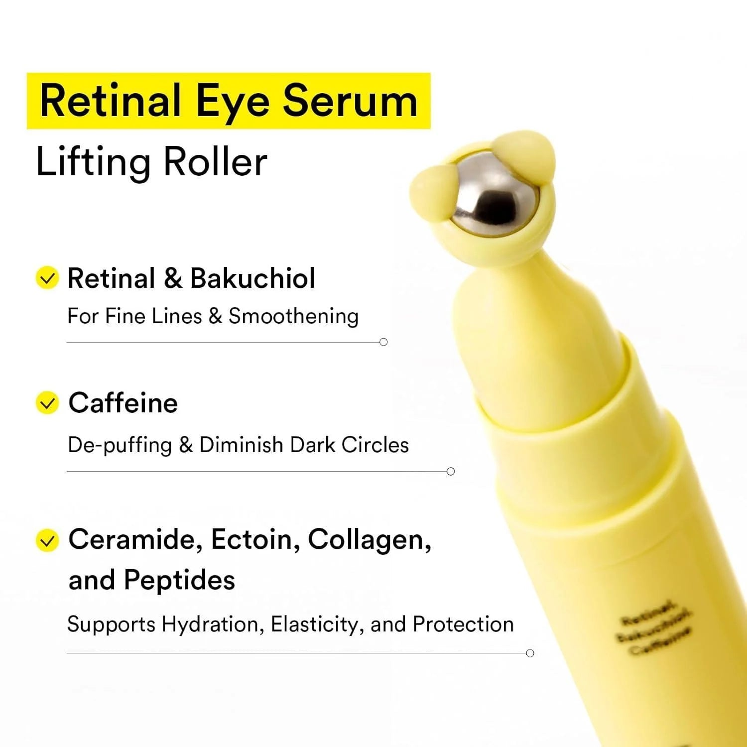 Abib Retinal Eye Serum Lifting Roller Korean anti-aging eye cream with caffeine, retinal, bakuchiol, ceramides and collagen 