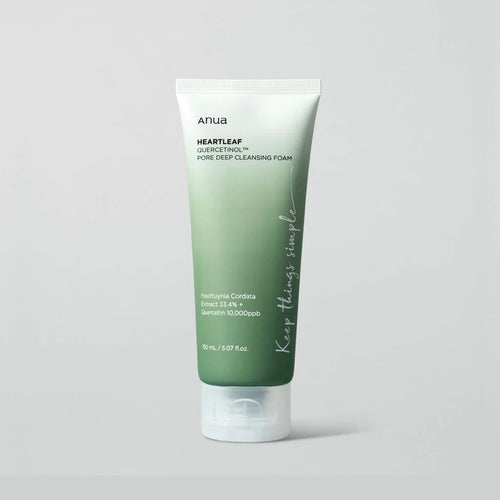 Anua Heartleaf Quercetinol Pore Deep Cleansing Foam a Korean water-based cleanser designed to unclog pores and manage excess oil. Suitable for oily acne-prone skin.