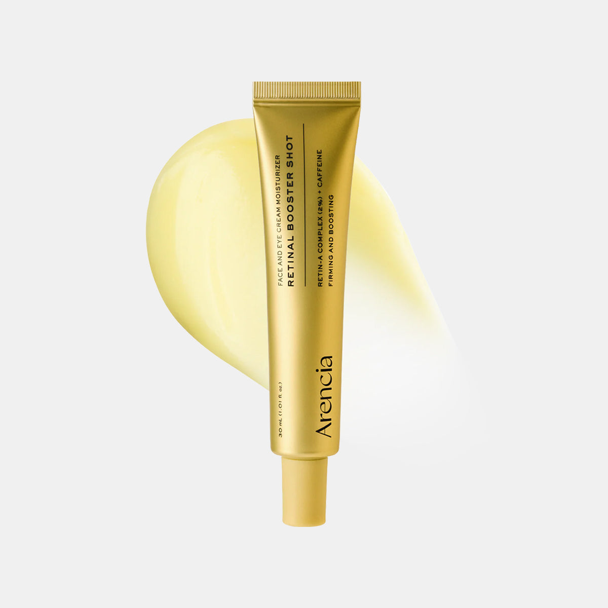 Gold skincare tube with 'Arancia' branding on a light gray background Arencia Retinal Booster Shot asian authentic genuine original korean skincare montreal toronto calgary canada thekshop thekshop.ca natural organic vegan cruelty-free cosmetics kbeauty vancouver free shipping clean beauty routine skin makeup kpop stayz stan fandom photocard stray kids treasure ateez atiny dix30 brossard ddo royal mount st-bruno new store downtown eaton centre soins de la peau coréens, cosmétiques coréens