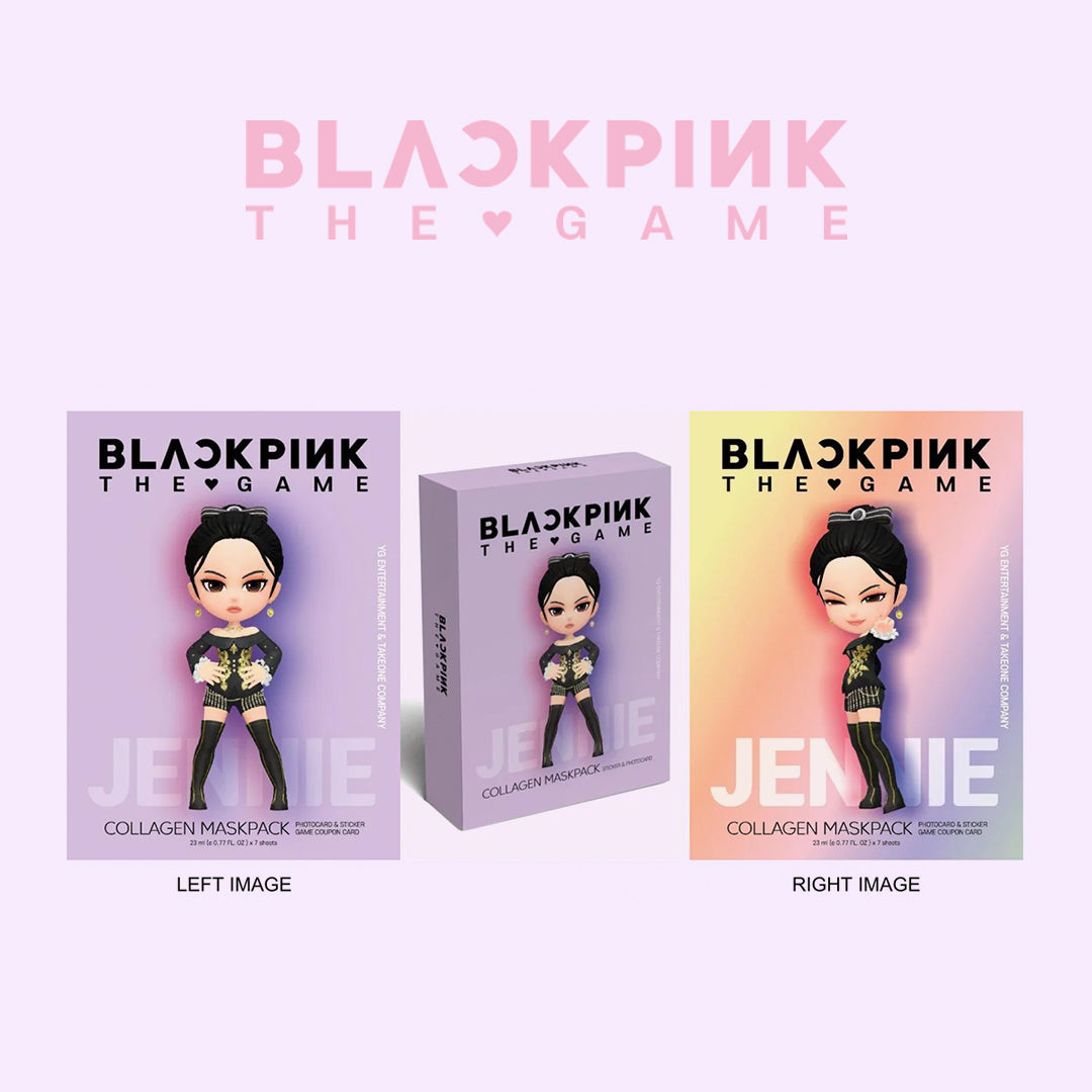 Collagen maskpack packaging featuring Blackpink with 'Jennie' on a white background. asian authentic genuine original korean skincare montreal toronto calgary canada thekshop thekshop.ca natural organic vegan cruelty-free cosmetics kbeauty vancouver free shipping clean beauty routine skin makeup kpop stayz stan fandom photocard stray kids treasure ateez atiny dix30 brossard ddo royal mount st-bruno new store
