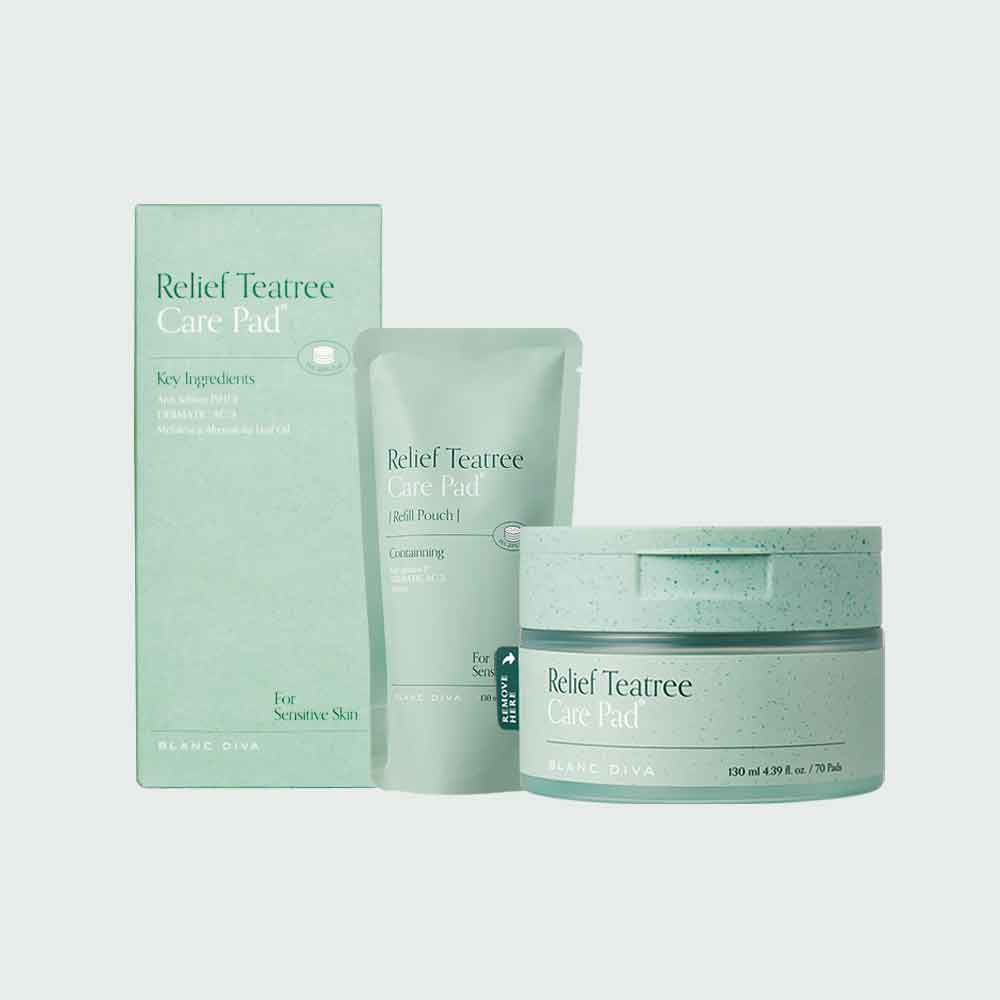 BLANC DIVA Relief Teatree Care Pad asian authentic genuine original korean skincare montreal toronto calgary canada thekshop thekshop.ca natural organic vegan cruelty-free cosmetics kbeauty vancouver free shipping clean beauty routine skin makeup kpop stayz stan fandom photocard stray kids treasure ateez atiny  