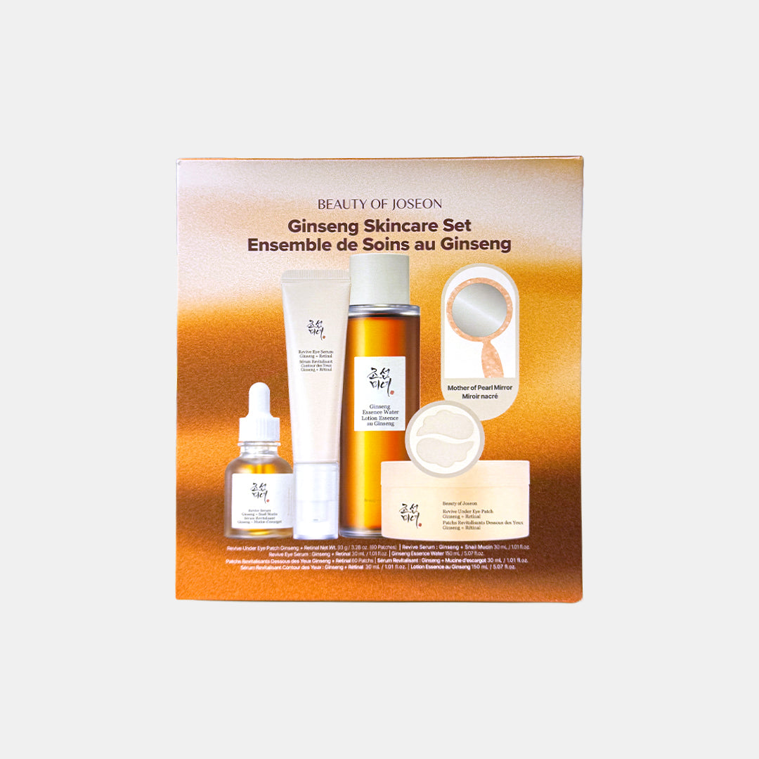 Beauty of Joseon Ginseng Skincare Set packaging on a white background Beauty of Joseon Ginseng Skincare Set asian authentic genuine original korean skincare montreal toronto calgary canada thekshop thekshop.ca natural organic vegan cruelty-free cosmetics kbeauty vancouver free shipping clean beauty routine skin makeup kpop stayz stan fandom photocard stray kids treasure ateez atiny dix30 brossard ddo royal mount st-bruno new store