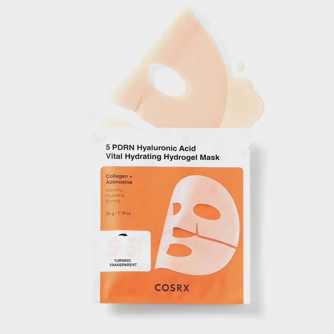 COSRX 5 PDRN Hyaluronic Acid Vital Hydrating Hydrogel Mask 
Korean hydrating hydrogel face sheet mask with hyaluronic acid collagen and niacinamide for glass skin