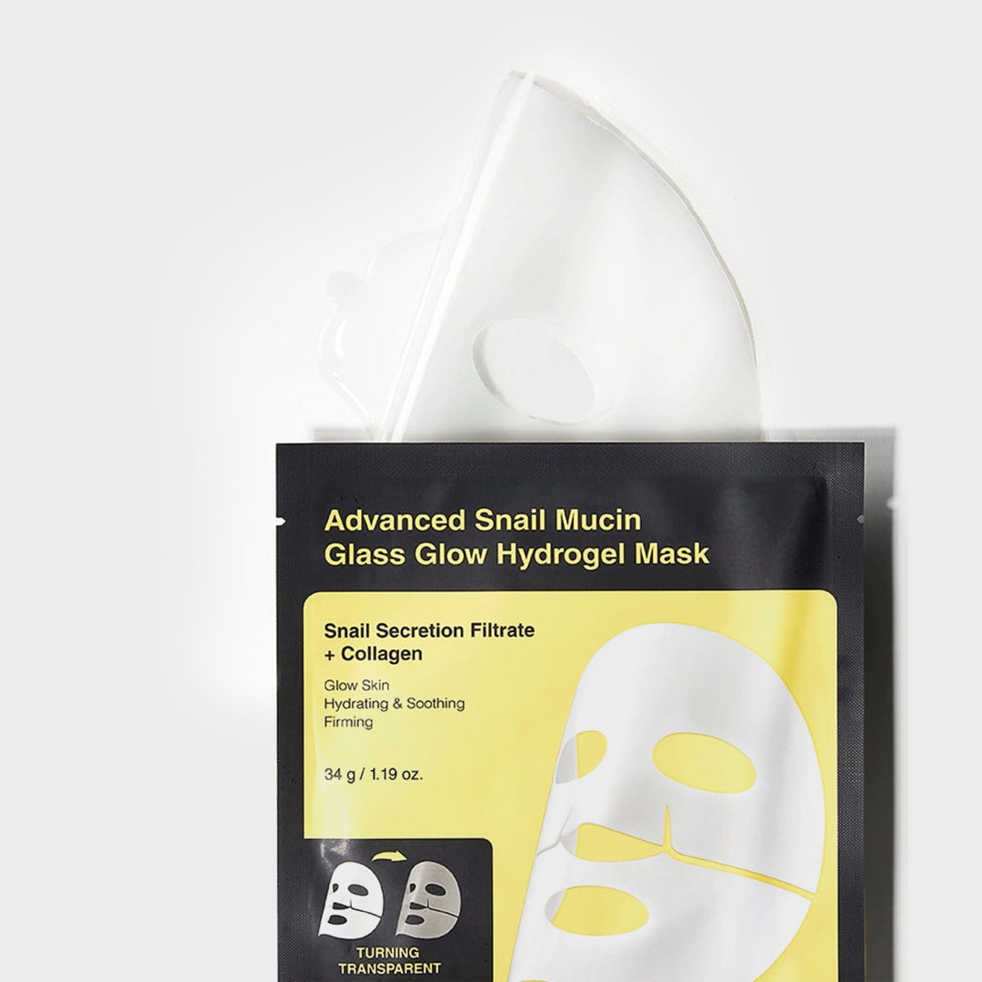 COSRX Advanced Snail Mucin Glass Glow Hydrogel Mask Korean glass glow facial mask with snail mucin, ceramides and hyaluronic acid