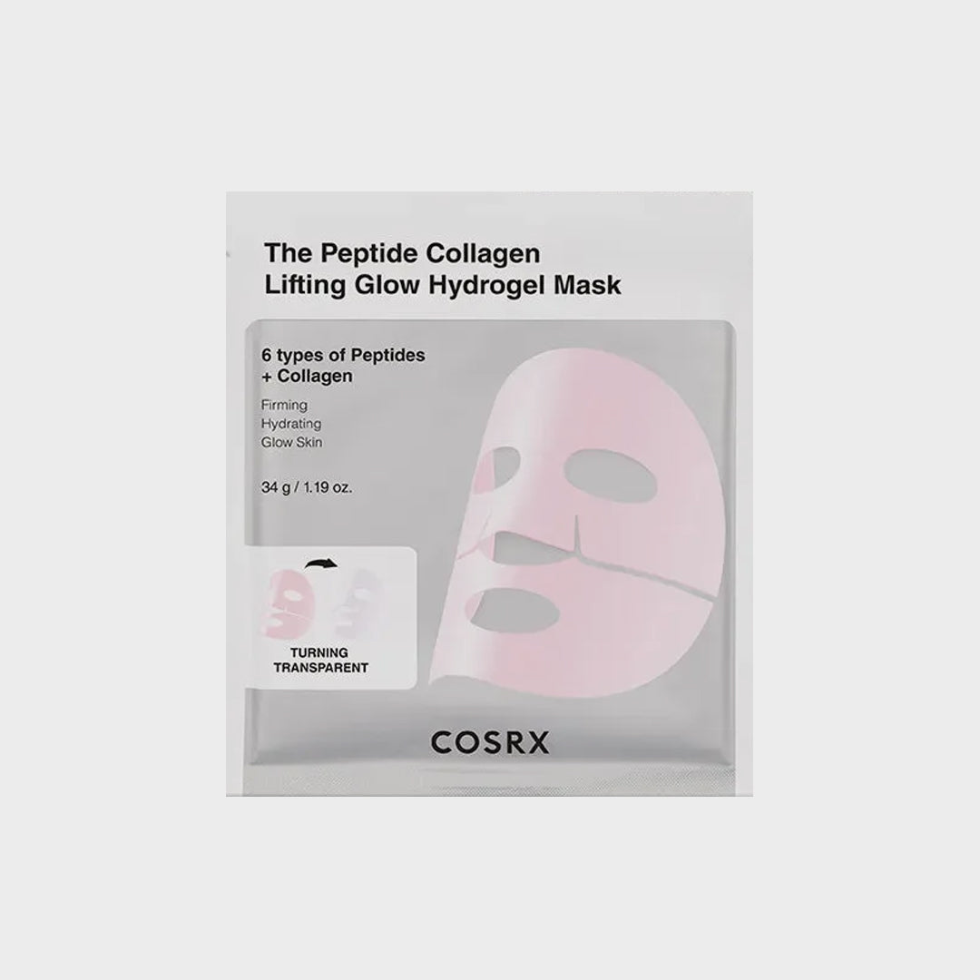 COSRX The Peptide Collagen Lifting Glow Hydrogel Mask Korean firming face mask with collagen, peptides, ceramides and hyaluronic acid 