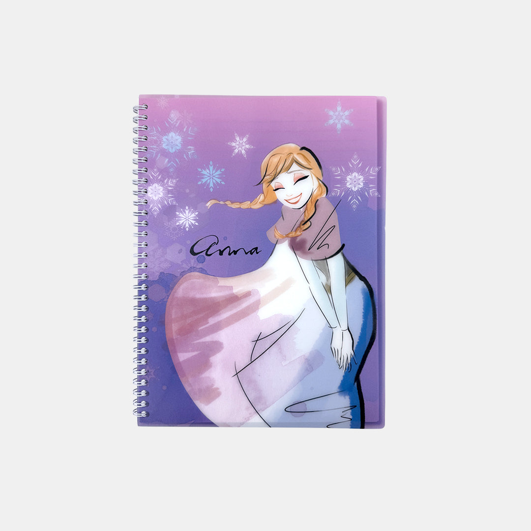 Notebook with a character design on a purple background. Official Disney Stationery Canada Frozen Elsa Anna Princess Spiral Notebook 