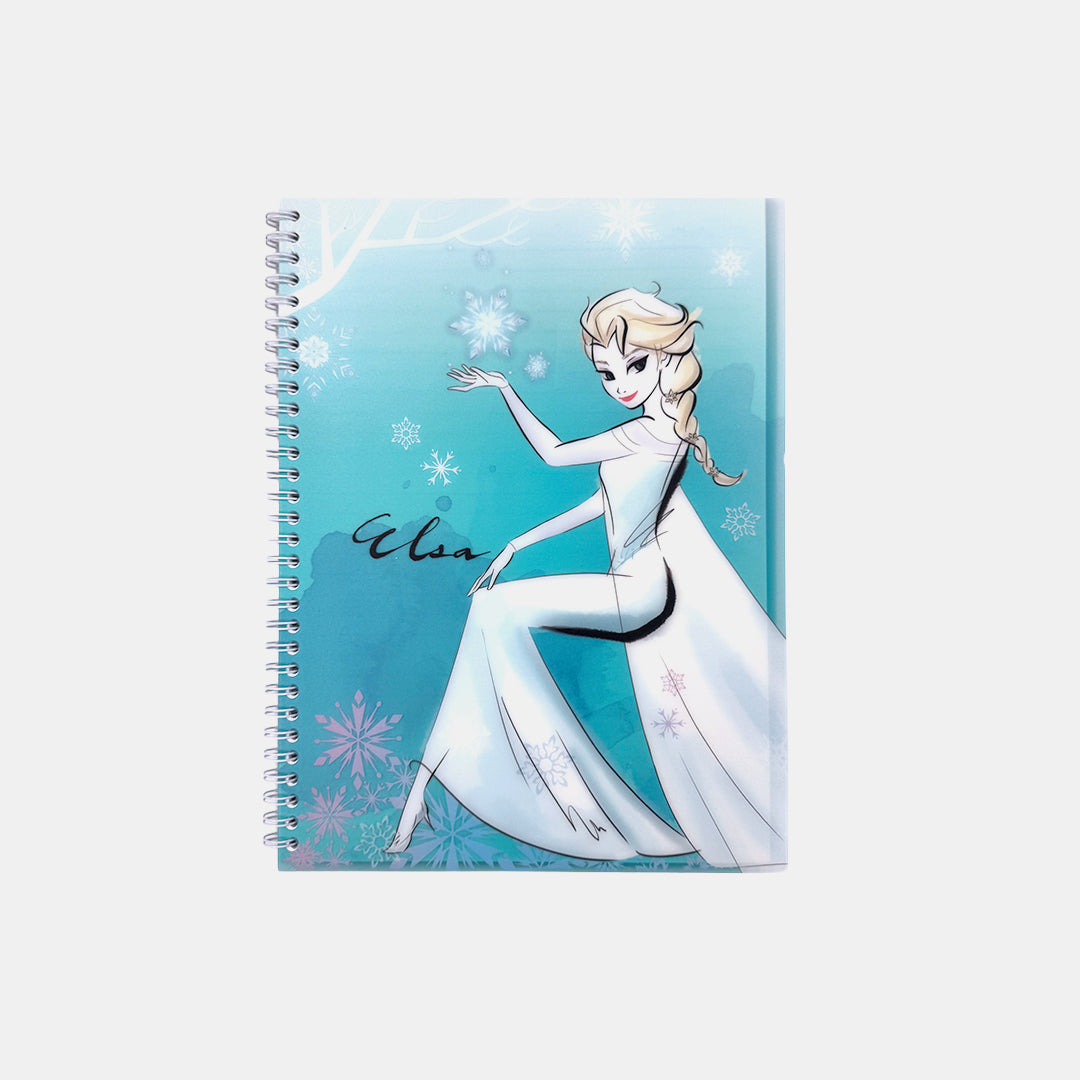 Notebook with a character design on a blue background. Official Disney Stationery Canada Frozen Elsa Anna Princess Spiral Notebook 