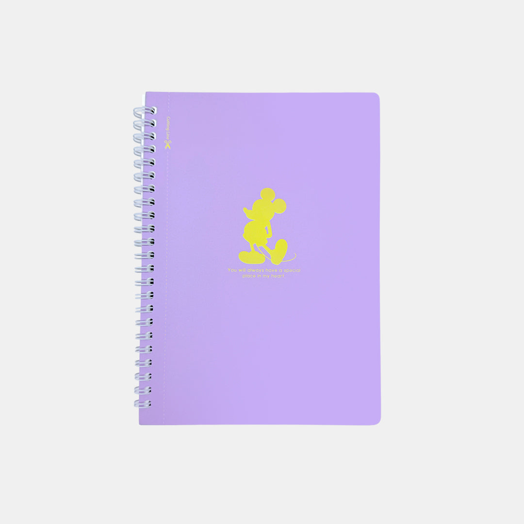 Purple notebook with a yellow character on a white background. Disney Mickey Mouse Spiral Notebook Classic Character Silhouette Design Official Disney Stationery Canada 