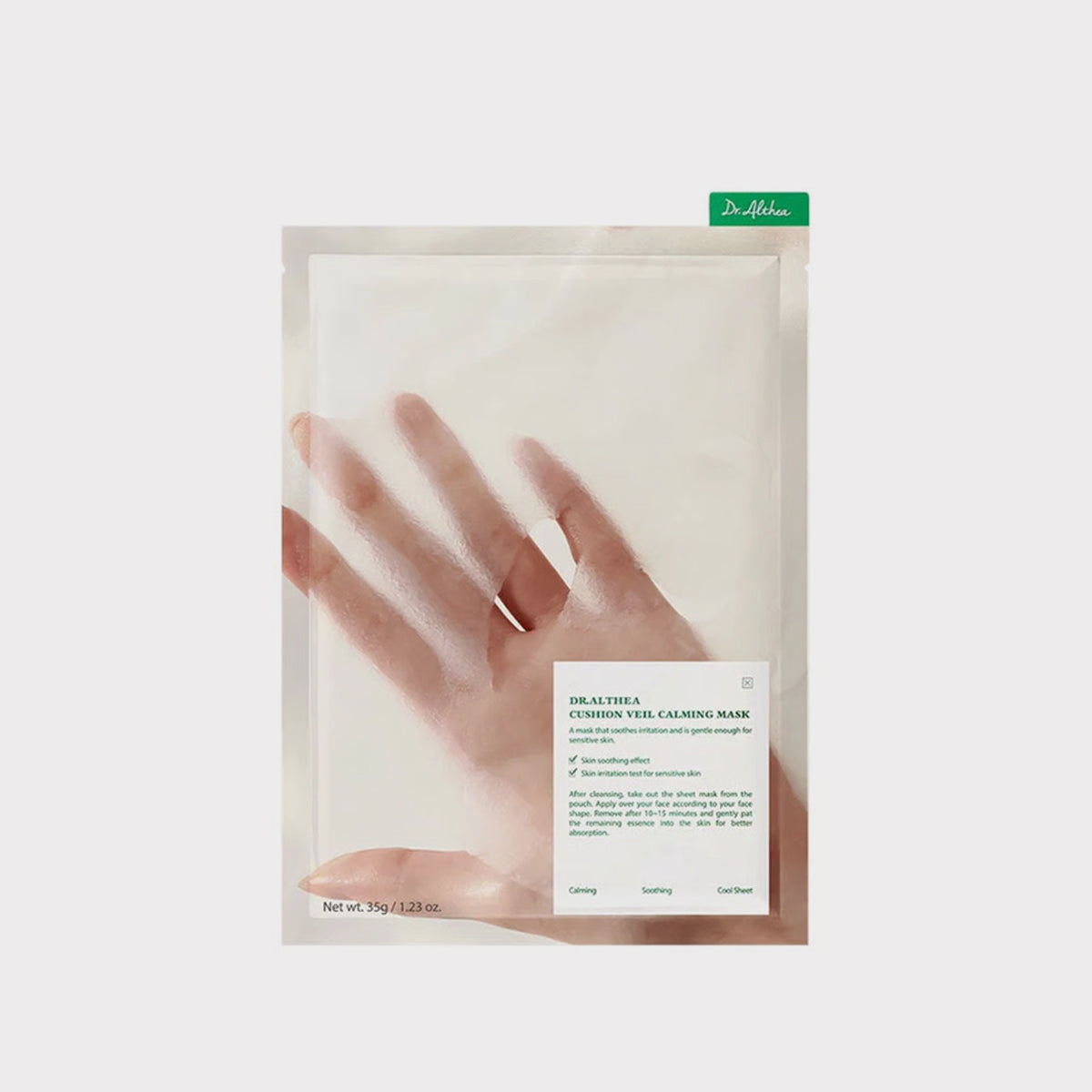 Dr. Althea Cushion Veil Calming Mask Korean cooling sheet mask designed to soothe irritation and reduce redness suitable for sensitive skin