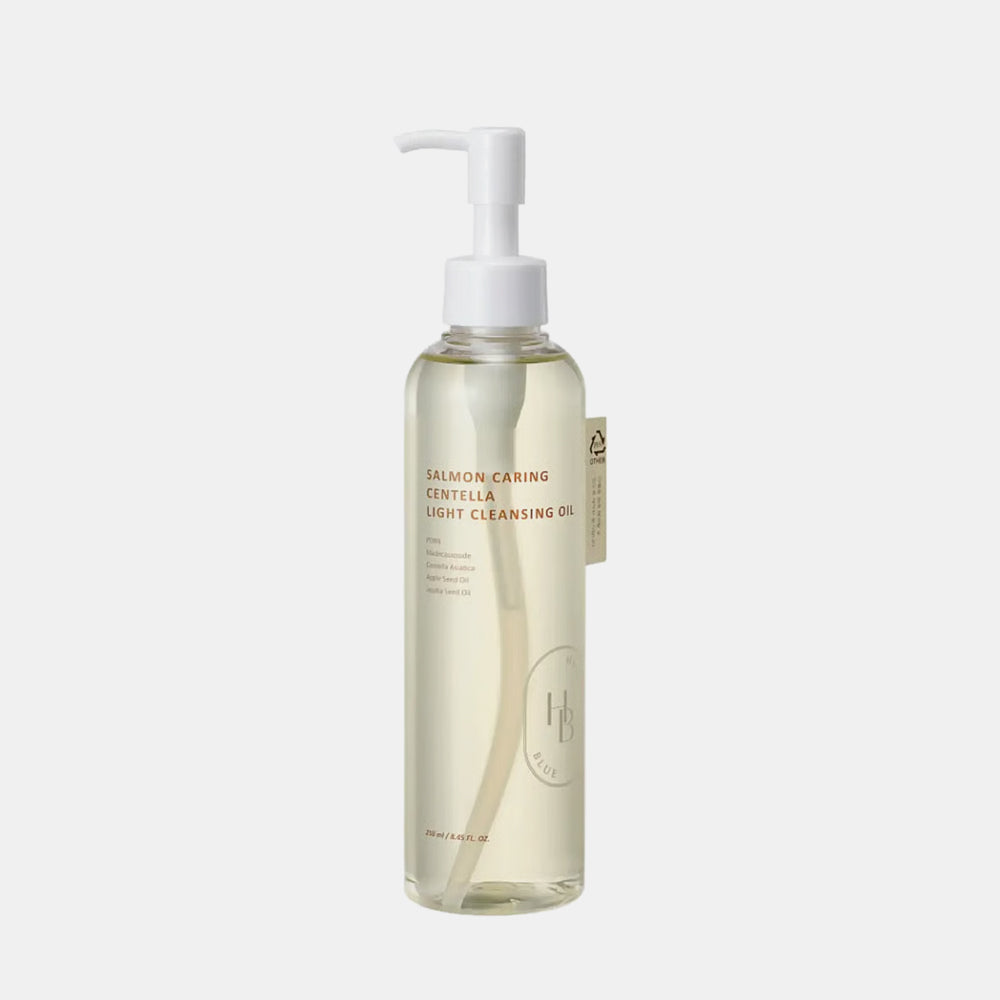HEVEBLUE Salmon Caring Centella Light Cleansing Oil 240mL is a gentle Korean lightweight facial cleanser designed to remove makeup, blackheads, and excess sebum. Formulated to be non-greasy and suitable for all skin types—including sensitive skin—it emulsifies quickly with water for a clean finish without tightness.