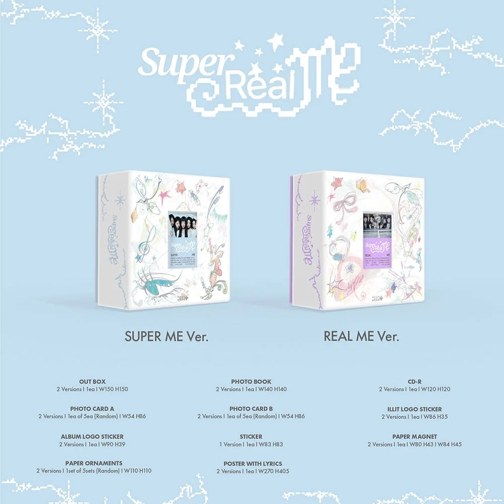 ILLIT 1ST MINI ALBUM [SUPER REAL ME]  asian authentic genuine original korean skincare montreal toronto calgary canada thekshop thekshop.ca natural organic vegan cruelty-free cosmetics kbeauty vancouver free shipping clean beauty routine skin makeup kpop stayz stan fandom photocard stray kids treasure ateez atiny dix30 brossard