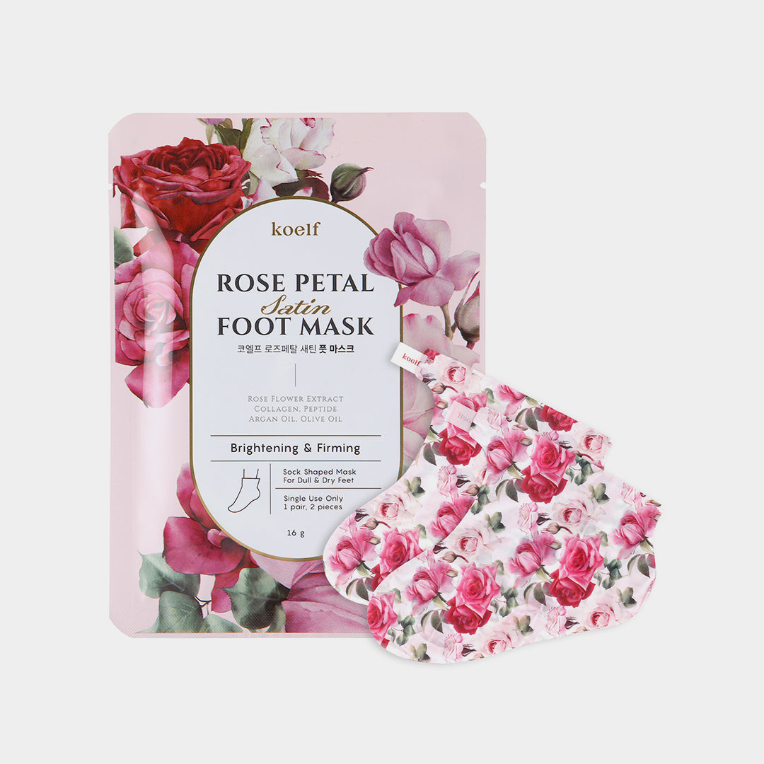 Rose Petal Satin Foot Mask with packaging on a white background asian authentic genuine original korean skincare montreal toronto calgary canada thekshop thekshop.ca natural organic vegan cruelty-free cosmetics kbeauty vancouver free shipping clean beauty routine skin makeup kpop stayz stan fandom photocard stray kids treasure ateez atiny dix30 brossard ddo royal mount st-bruno new store