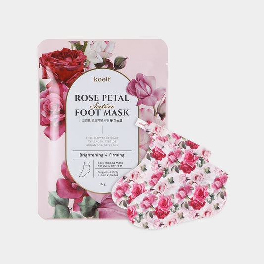 Rose Petal Satin Foot Mask with packaging on a white background asian authentic genuine original korean skincare montreal toronto calgary canada thekshop thekshop.ca natural organic vegan cruelty-free cosmetics kbeauty vancouver free shipping clean beauty routine skin makeup kpop stayz stan fandom photocard stray kids treasure ateez atiny dix30 brossard ddo royal mount st-bruno new store