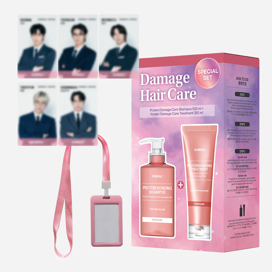 KUNDAL x TXT Damage Hair Care Special Edition Set - with TXT Suit Up Your Scents Photo Cards and Holder asian authentic genuine original korean skincare montreal toronto calgary canada thekshop thekshop.ca natural organic vegan cruelty-free cosmetics kbeauty vancouver free shipping clean beauty routine skin makeup kpop stayz stan fandom photocard stray kids treasure  tomorroq together