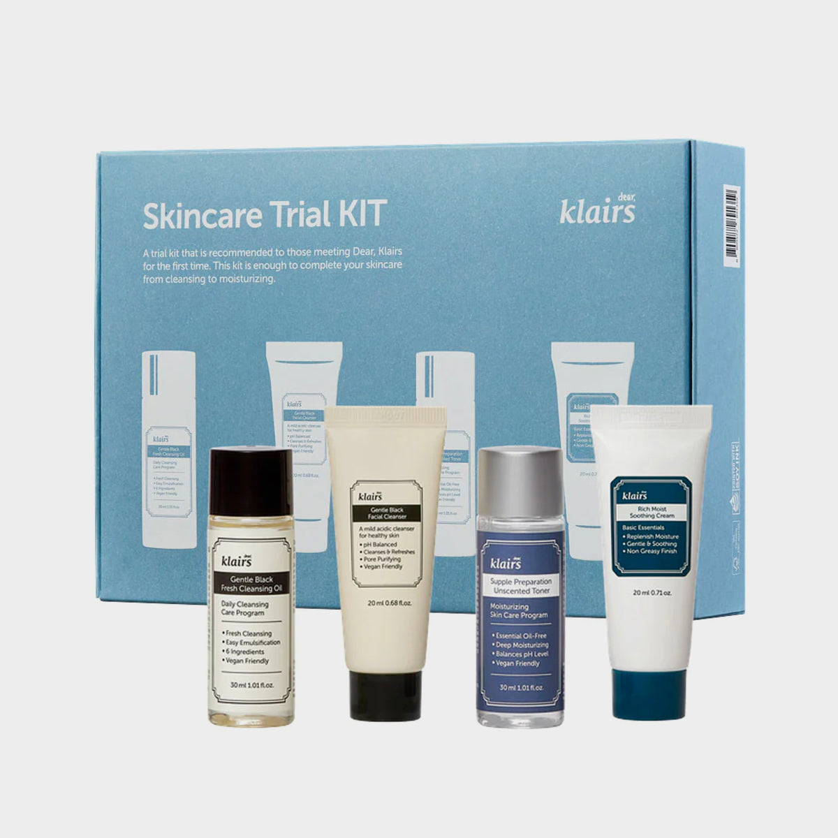 Klairs Skincare Trial Kit asian authentic genuine original korean skincare montreal toronto calgary canada thekshop thekshop.ca natural organic vegan cruelty-free cosmetics kbeauty vancouver free shipping clean beauty routine skin makeup kpop stayz stan fandom photocard stray kids treasure 