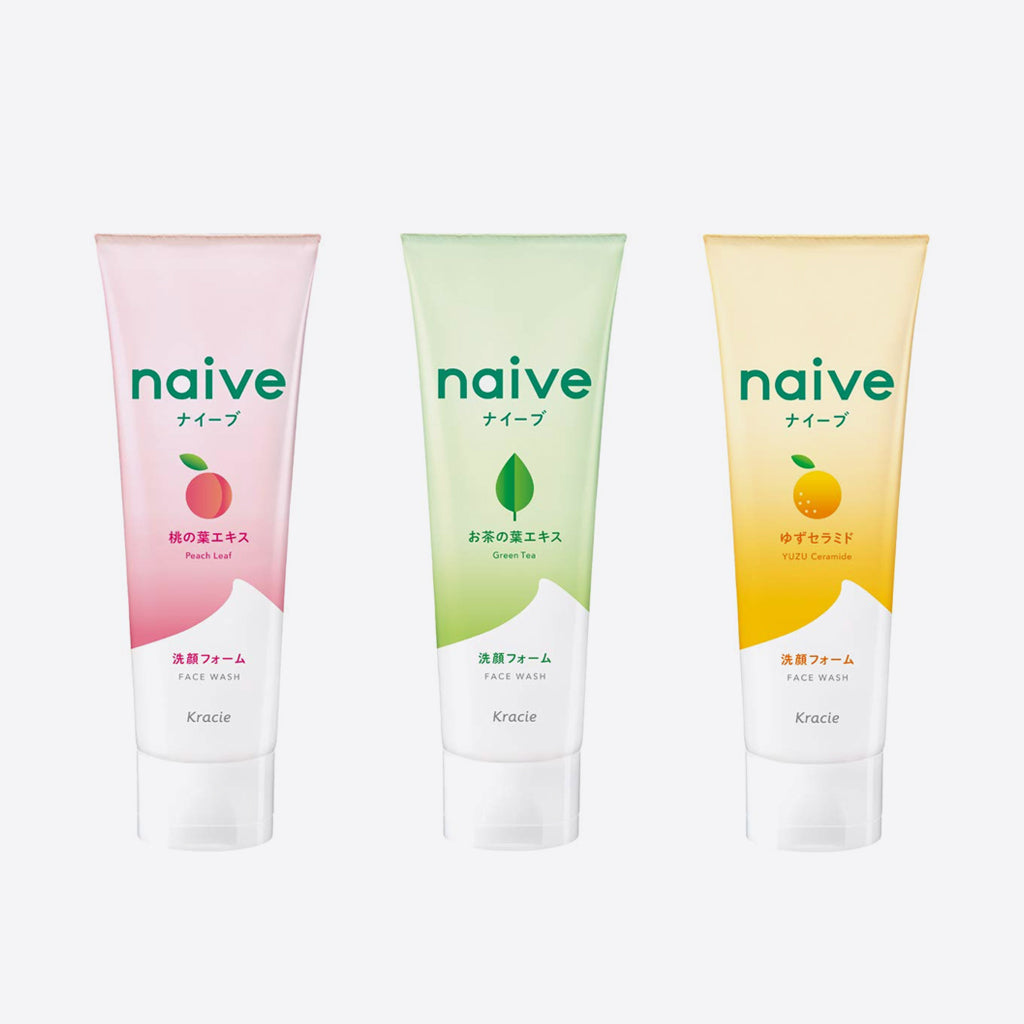 Kracie Naive Face Wash 130mL Peach Green Tea Yuzu plant-derived Japan cleanser without artificial colorants, mineral oils, parabens, or alcohol (ethanol)