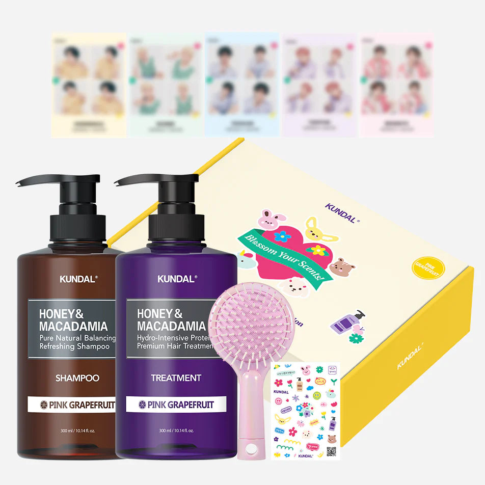 Kundal x TXT Blossom Your Scents Shampoo and Treatment Special Edition asian authentic genuine original korean skincare montreal toronto calgary canada thekshop thekshop.ca natural organic vegan cruelty-free cosmetics kbeauty vancouver free shipping clean beauty routine skin makeup kpop tomorrow x together - Baby Powder (Soobin)  - White Musk (Yeonjun) - Ylang Ylang (Beomgyu) - Cherry Blossom (Taehyun) - Pink Grapefruit (Hueningkai)