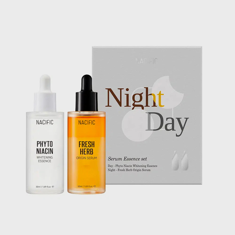 NACIFIC DAY & NIGHT Essence and Serum Set asian authentic genuine original korean skincare montreal toronto calgary canada thekshop thekshop.ca natural organic vegan cruelty-free cosmetics kbeauty vancouver free shipping clean beauty routine skin makeup kpop stayz stan fandom photocard stray kids treasure 