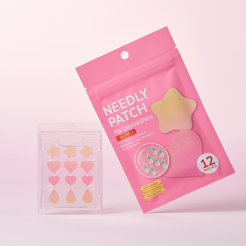NEEDLY Patches for Blemishes Colorful (12EA) advanced, fast-acting acne blemish treatment featuring 12 cute, functional hydrocolloid microdart patches to clear breakouts. Cute shapes of hearts, stars and drop.