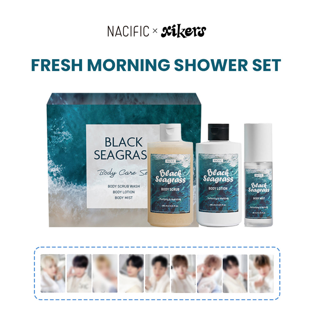 Nacific x xikers Morning Shower Set asian authentic genuine original korean skincare montreal toronto calgary canada thekshop thekshop.ca natural organic vegan cruelty-free cosmetics kbeauty vancouver free shipping clean beauty routine skin makeup kpop stayz stan fandom photocard stray kids treasure ateez atiny  