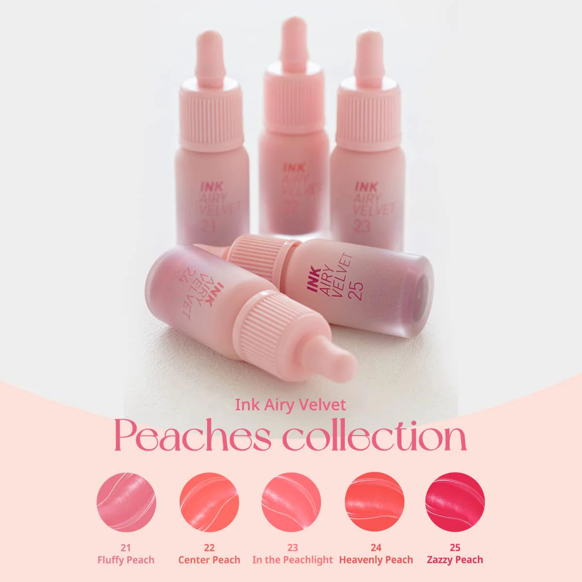 Peripera Ink Airy Velvet Peach Series asian authentic genuine original korean skincare montreal toronto calgary canada thekshop thekshop.ca natural organic vegan cruelty-free cosmetics kbeauty vancouver free shipping clean beauty routine skin makeup kpop stayz stan fandom photocard stray kids treasure ateez atiny dix30 brossard