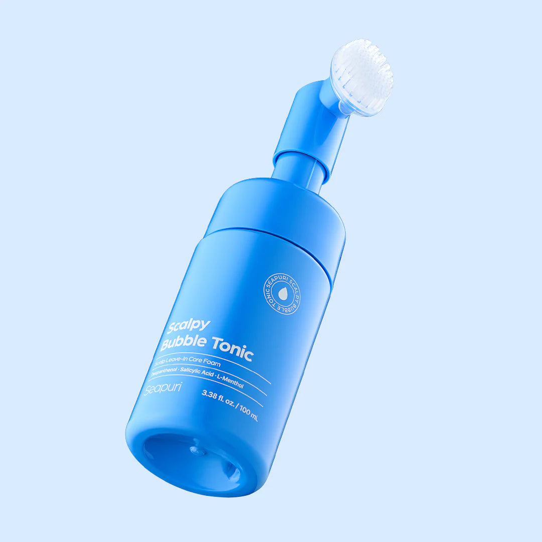 Seapuri Scalpy Bubble Tonic 100mL Korean leave-in scalp treatment with Salicylic Acid, Panthenol, Menthol, Piroctone Olamine, and an Amino Acid Complex to exfoliate, refresh, and nourish scalp