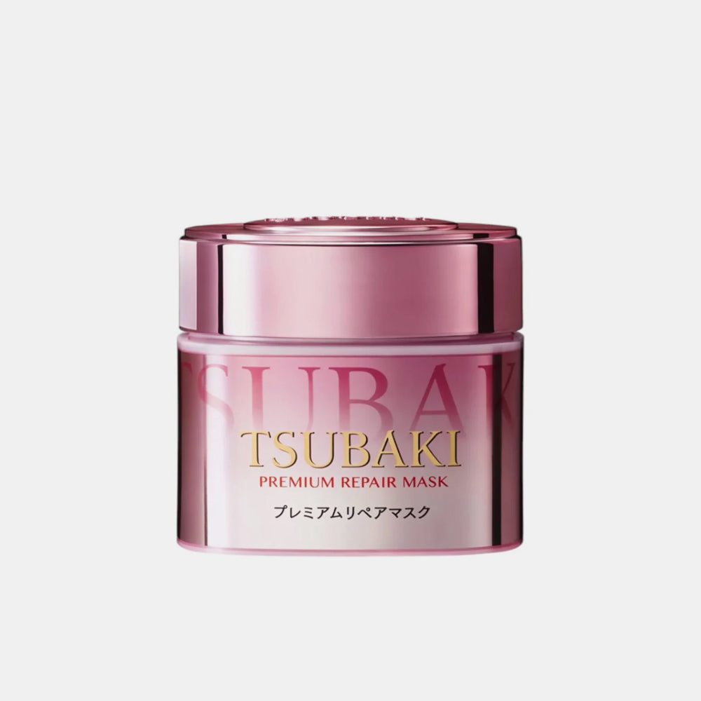 Shiseido Tsubaki Premium Repair Hair Mask Pink Camellia Japanese hair mask treatment conditioner for dry, damaged, and frizzy hair.
