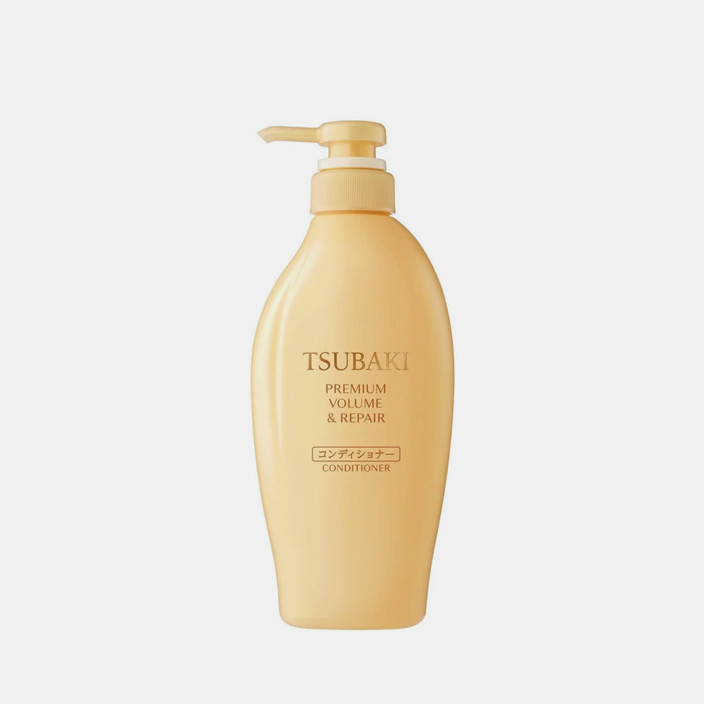 Shiseido Tsubaki Premium Volume & Repair Conditioner450mL a high-performance Japanese hair treatment designed to provide "0-second" salon-level results at home. It primarily uses Camellia (Tsubaki) Oil, rich in oleic acids and antioxidants, to deeply nourish and restore damaged hair cuticles.