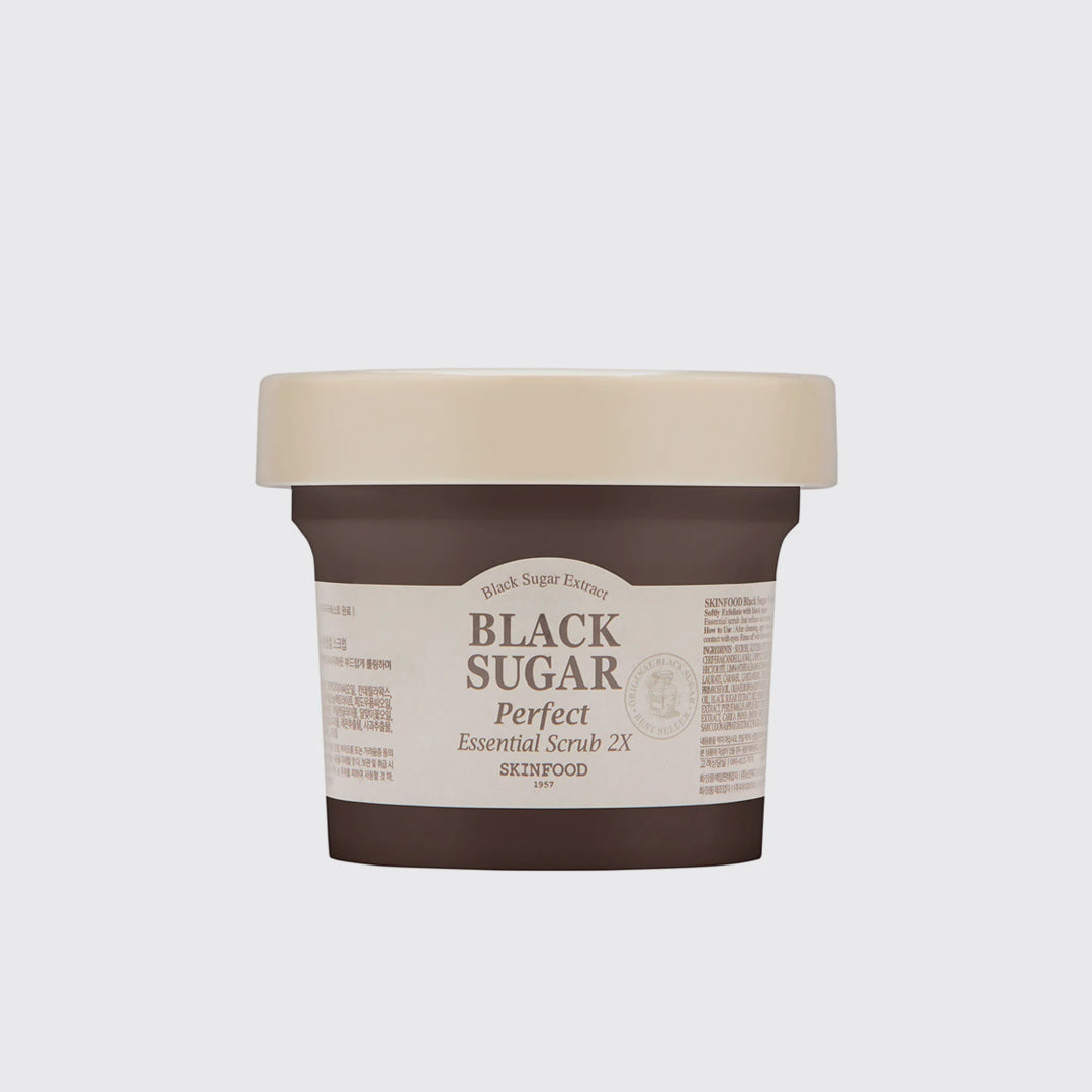 Skinfood Black Sugar Perfect Essential Scrub 2X asian authentic genuine original korean skincare montreal toronto calgary canada thekshop thekshop.ca natural organic vegan cruelty-free cosmetics kbeauty vancouver free shipping clean beauty routine skin makeup kpop stayz stan fandom photocard stray kids treasure ateez atiny dix30 brossard