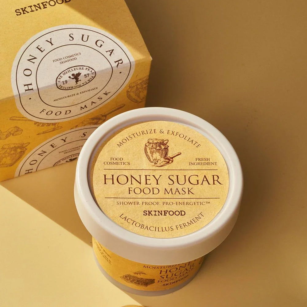 Skinfood Honey Sugar Food Mask asian authentic genuine original korean skincare montreal toronto calgary canada thekshop thekshop.ca natural organic vegan cruelty-free cosmetics kbeauty vancouver free shipping clean beauty routine skin makeup kpop stayz stan fandom photocard stray kids treasure ateez atiny dix30 brossard