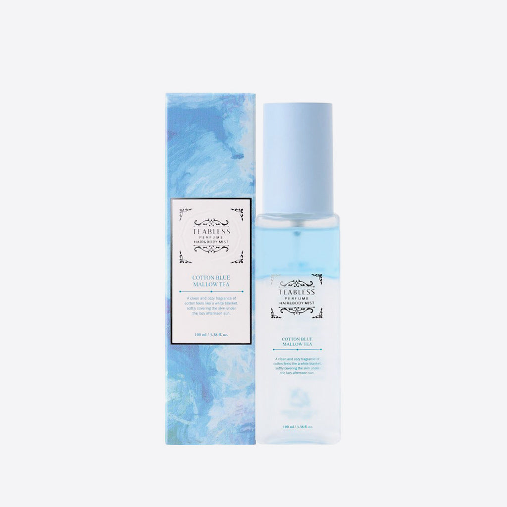 TEABLESS Cotton Blue Mallow Tea Perfume Hair & Body Mist 100ml – Korean fragrance mist with soft clean cotton scent for softly fragranced hair and body