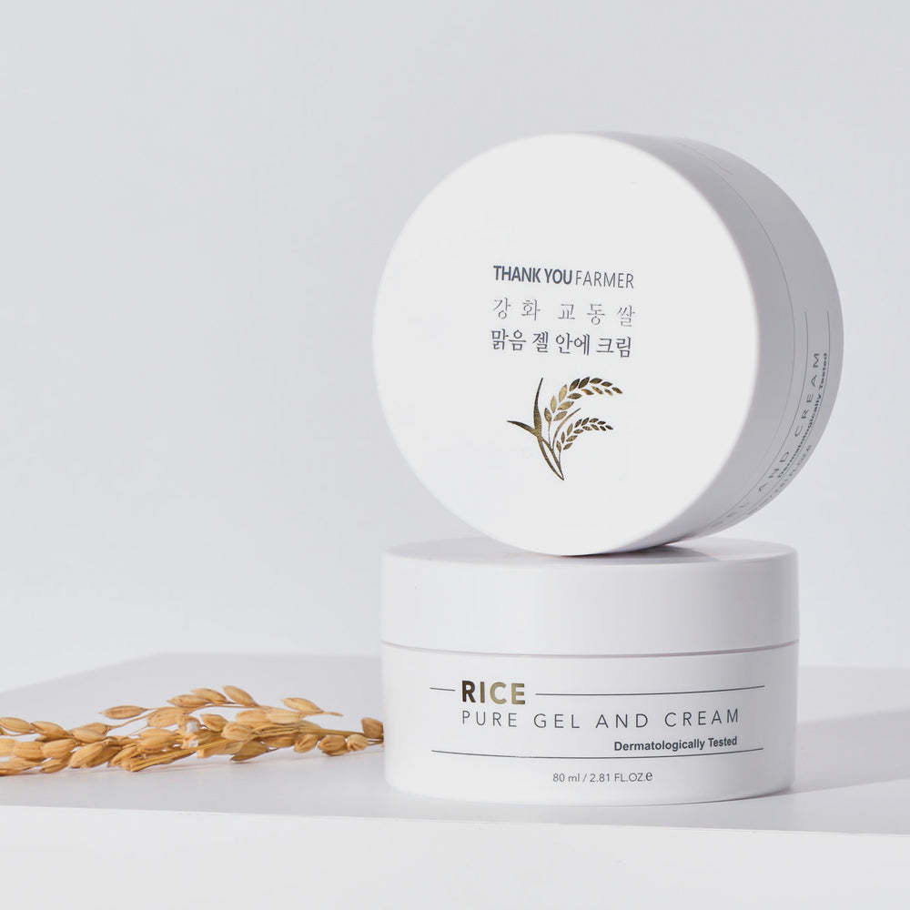 THANK YOU FARMER Rice Pure Gel and Cream asian authentic genuine original korean skincare montreal toronto calgary canada thekshop thekshop.ca natural organic vegan cruelty-free cosmetics kbeauty vancouver free shipping clean beauty routine skin makeup kpop stayz stan fandom photocard stray kids treasure 
