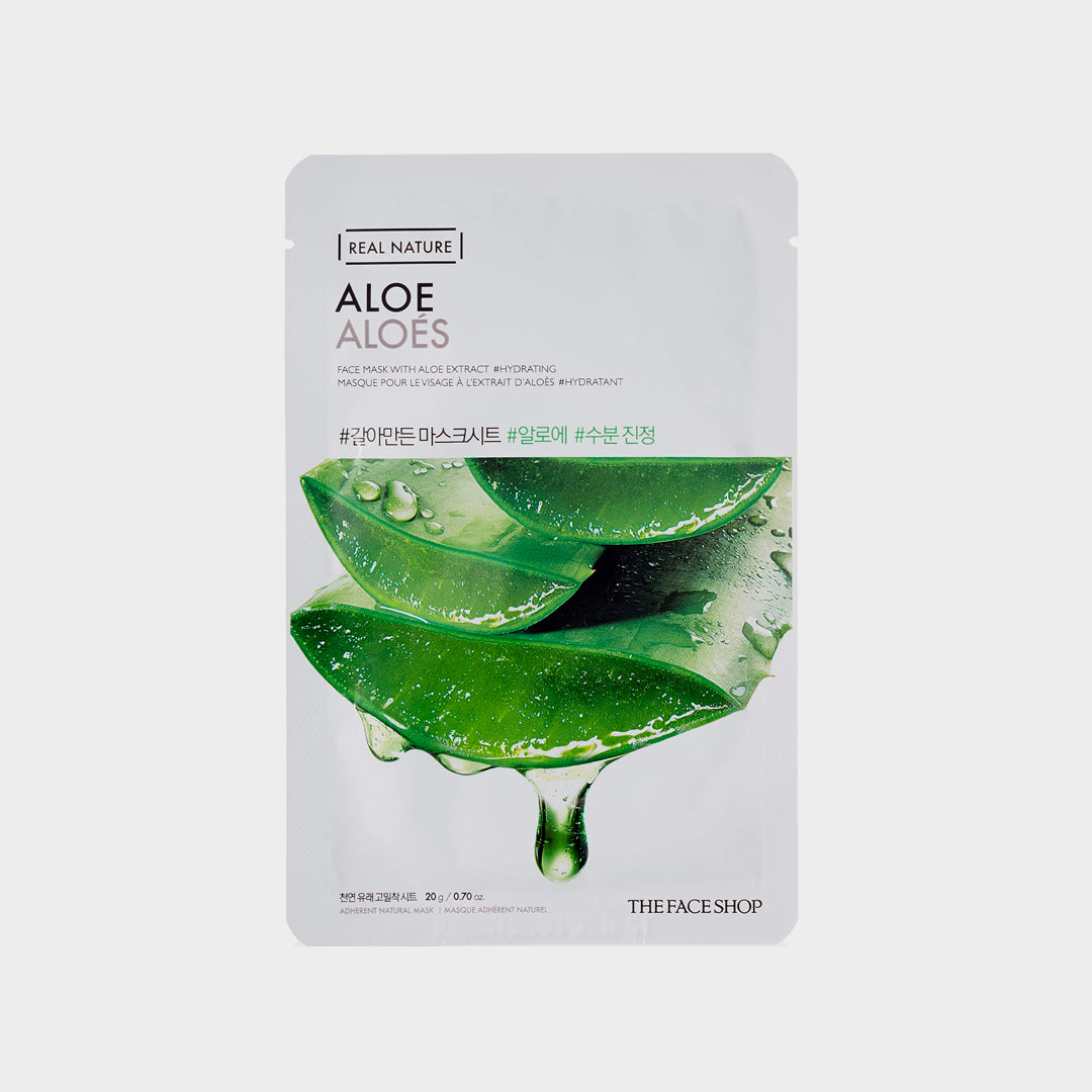 THE FACE SHOP Real Nature Aloe Sheet Mask asian authentic genuine original korean skincare montreal toronto calgary canada thekshop thekshop.ca natural organic vegan cruelty-free cosmetics kbeauty vancouver free shipping clean beauty routine skin makeup kpop stayz stan fandom photocard stray kids treasure ateez atiny   