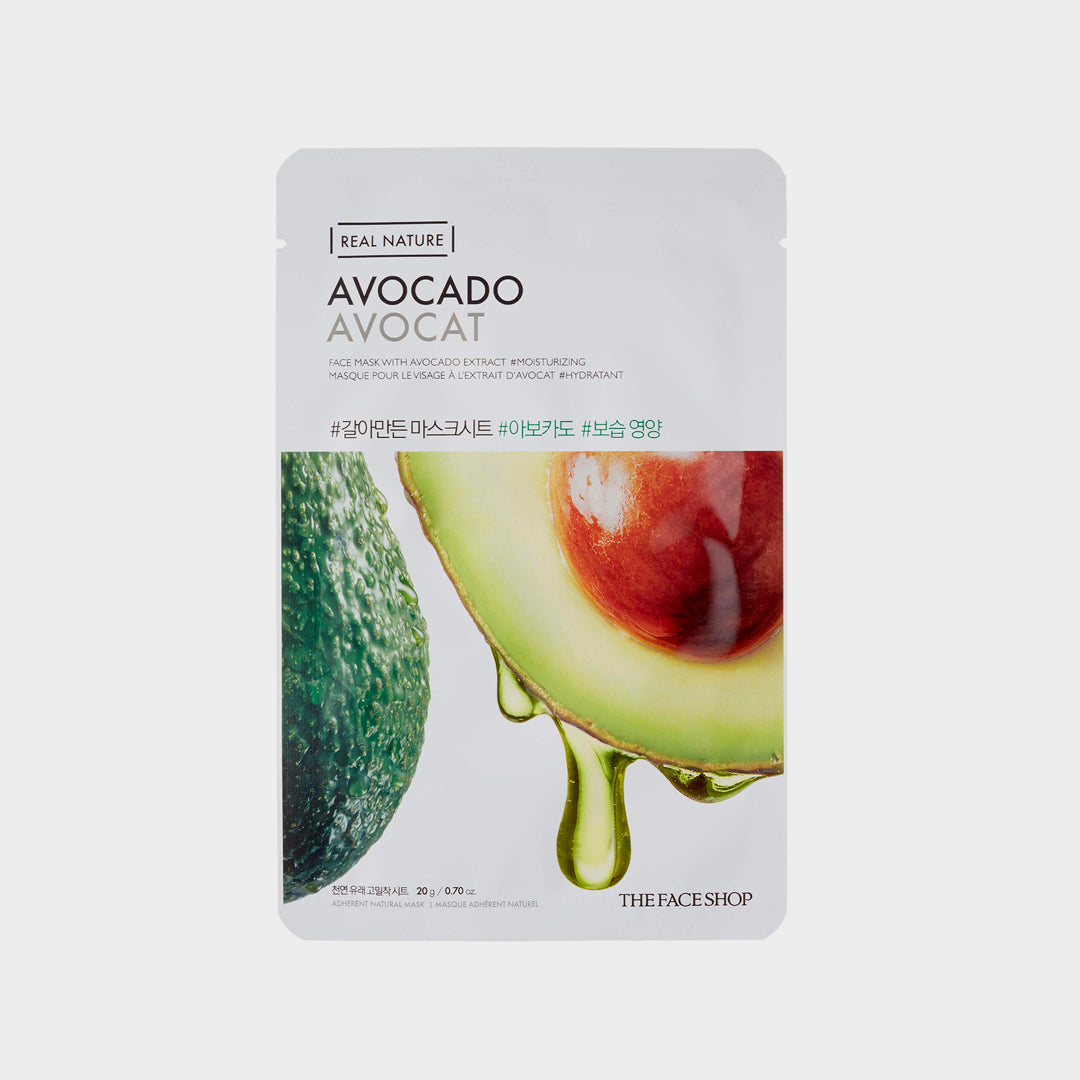 THE FACE SHOP Real Nature Avocado Sheet Mask asian authentic genuine original korean skincare montreal toronto calgary canada thekshop thekshop.ca natural organic vegan cruelty-free cosmetics kbeauty vancouver free shipping clean beauty routine skin makeup kpop stayz stan fandom photocard stray kids treasure ateez atiny  