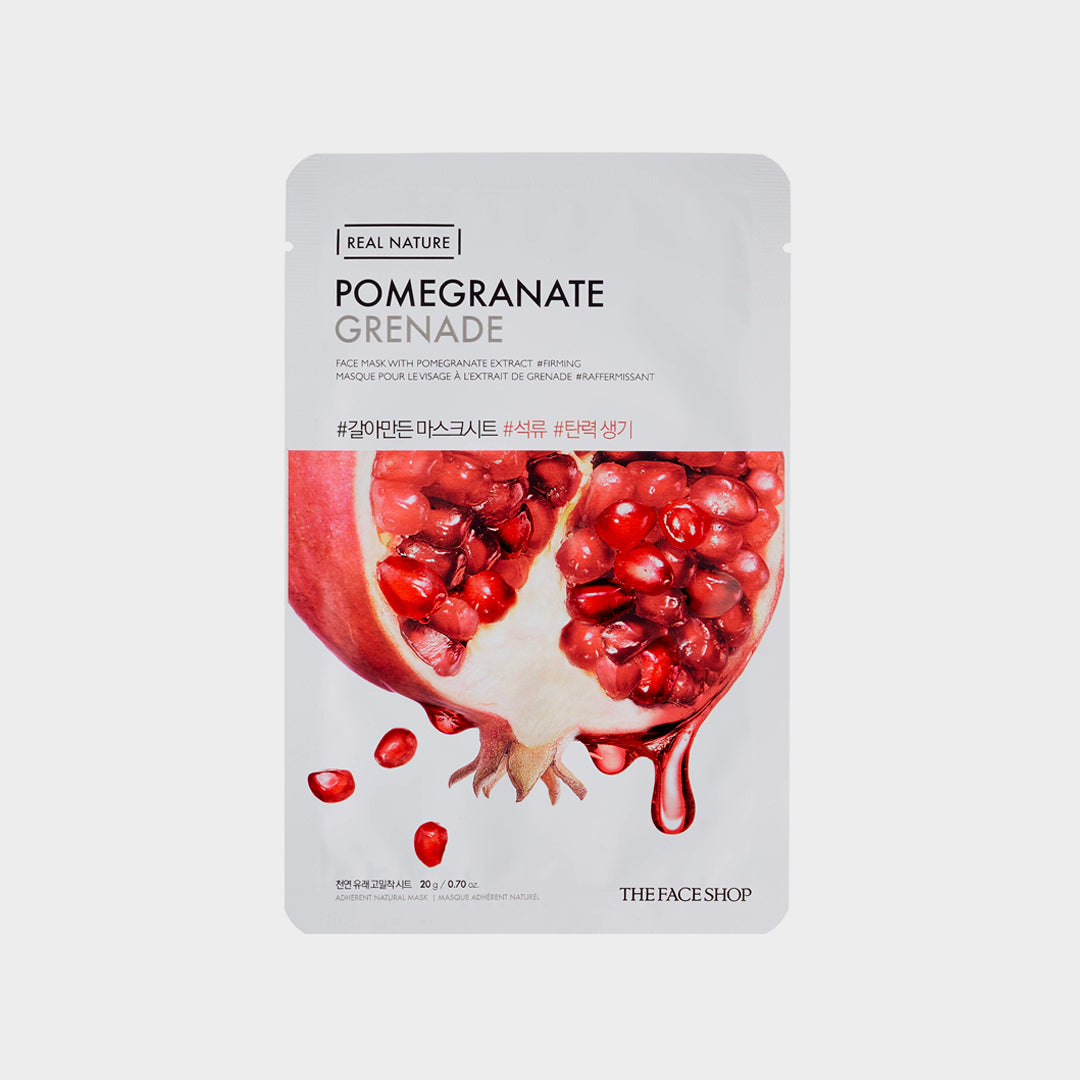 THE FACE SHOP Real Nature Pomegranate Sheet Mask asian authentic genuine original korean skincare montreal toronto calgary canada thekshop thekshop.ca natural organic vegan cruelty-free cosmetics kbeauty vancouver free shipping clean beauty routine skin makeup kpop stayz stan fandom photocard stray kids treasure ateez atiny  