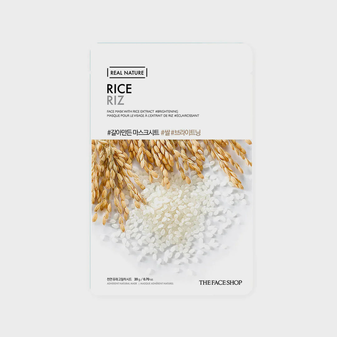 THE FACE SHOP Real Nature Rice Face Mask asian authentic genuine original korean skincare montreal toronto calgary canada thekshop thekshop.ca natural organic vegan cruelty-free cosmetics kbeauty vancouver free shipping clean beauty routine skin makeup