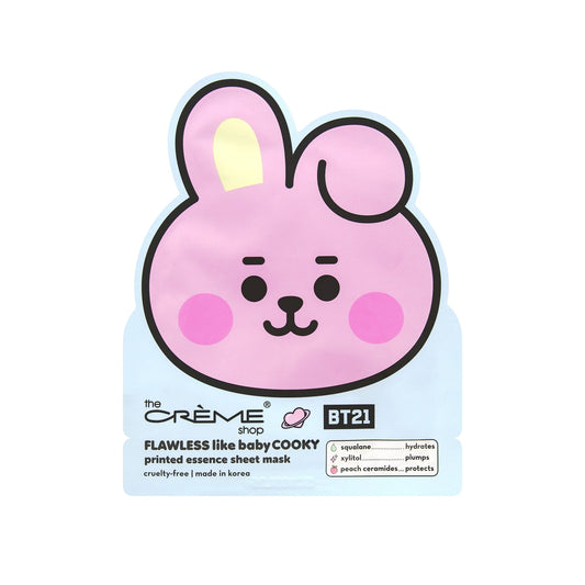 The Crème Shop x BT21 FLAWLESS Like Baby COOKY Printed Essence Sheet Mask (Squalane, Xylitol, Peach Ceramides) BTS Army Take Two asian authentic genuine original korean skincare montreal toronto calgary canada thekshop thekshop.ca natural organic vegan cruelty-free cosmetics kbeauty vancouver free shipping clean beauty routine skin makeup kpop
