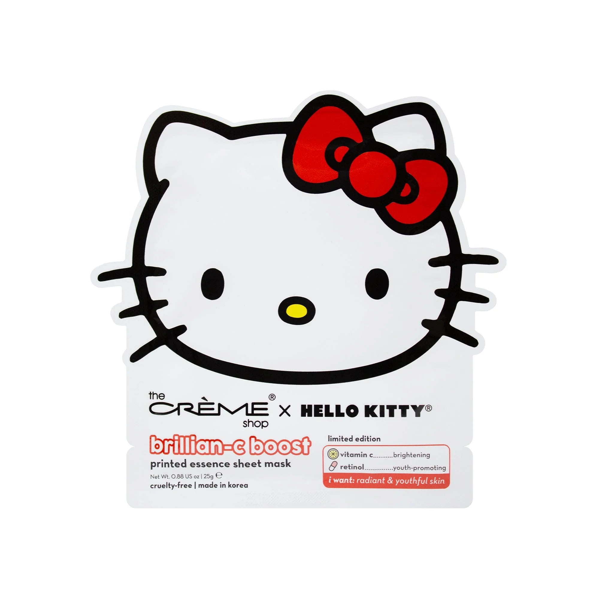 The Crème Shop x Hello Kitty Brillian-C Boost Printed Essence Sheet Mask asian authentic genuine original korean skincare montreal toronto calgary canada thekshop thekshop.ca natural organic vegan cruelty-free cosmetics kbeauty vancouver free shipping clean beauty routine skin makeup