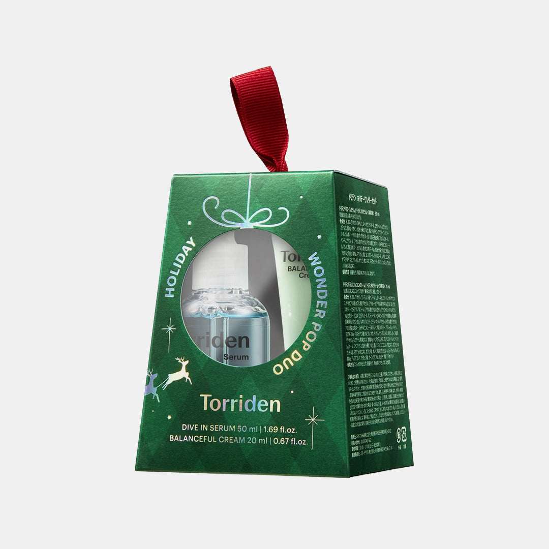 Red Torriden skincare product packaging with a green ribbon on a white background Torriden Holiday Wonder/Pop Duo Gift Set asian authentic genuine original korean skincare montreal toronto calgary canada thekshop thekshop.ca natural organic vegan cruelty-free cosmetics kbeauty vancouver free shipping clean beauty routine skin makeup kpop stayz stan fandom photocard stray kids treasure ateez atiny dix30 brossard ddo royal mount st-bruno new store
