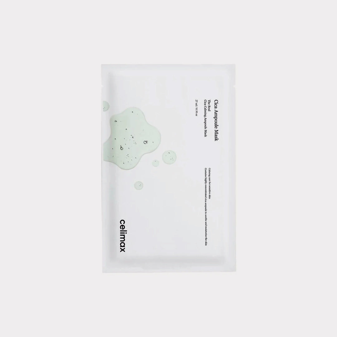Celimax sheet mask packaging on a white background celimax Cica Calming Ampoule Mask asian authentic genuine original korean skincare montreal toronto calgary canada thekshop thekshop.ca natural organic vegan cruelty-free cosmetics kbeauty vancouver free shipping clean beauty routine skin makeup kpop stayz stan fandom photocard stray kids treasure ateez atiny dix30 brossard ddo royal mount st-bruno new store