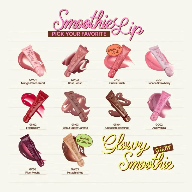 fwee Glowy Smoothie Tinted Lip Balm swatches all colors