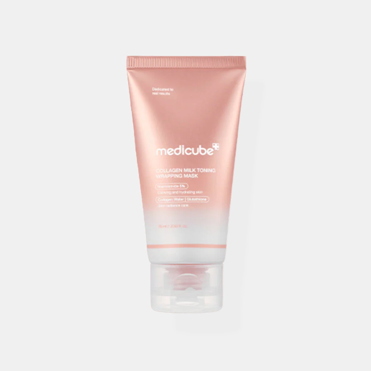 Pink tube of Medicube product on a light gray background medicube Collagen Milk Toning Wrapping Mask asian authentic genuine original korean skincare montreal toronto calgary canada thekshop thekshop.ca natural organic vegan cruelty-free cosmetics kbeauty vancouver free shipping clean beauty routine skin makeup kpop stayz stan fandom photocard stray kids treasure ateez atiny dix30 brossard ddo royal mount st-bruno new store